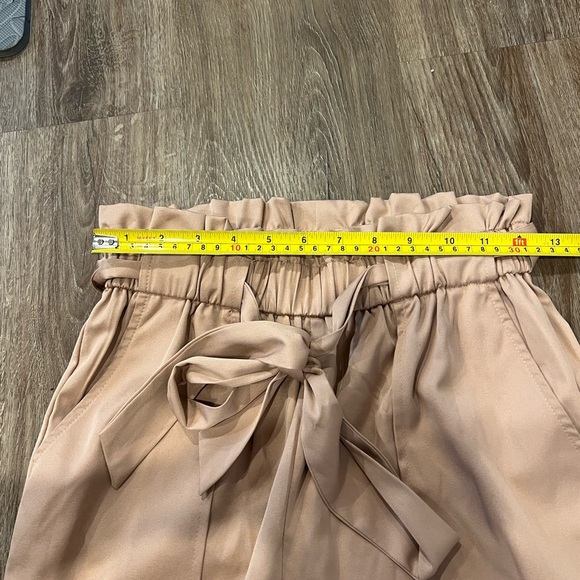 Dusty Rose Sateen High Waisted Paper Bag Style Trousers - Picture 6 of 12